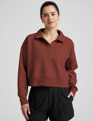 brown v-neck collared sweater.