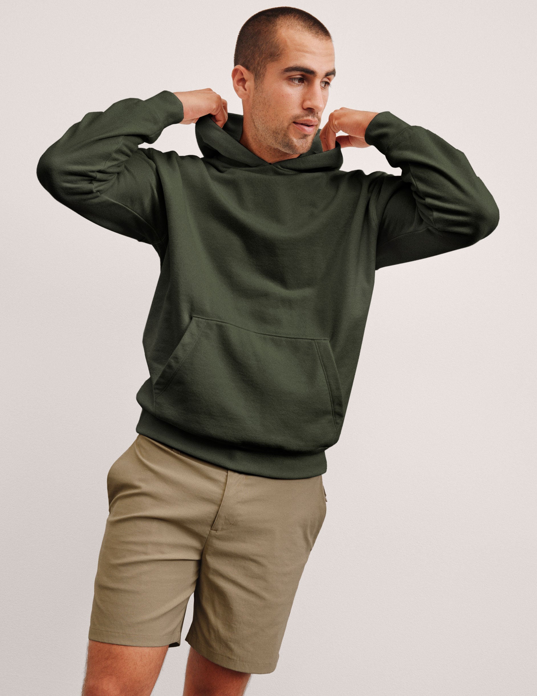 green men's fleece hoodie with a kangaroo pocket.