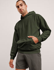 green men's fleece hoodie with a kangaroo pocket.