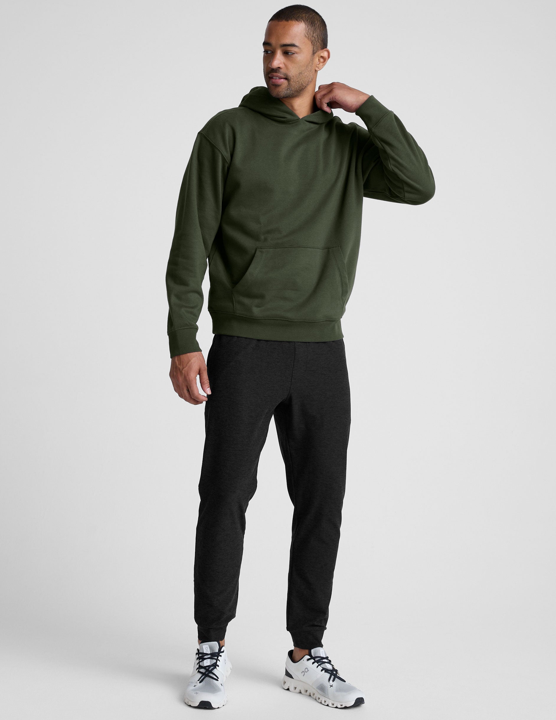 green men's fleece hoodie with a kangaroo pocket.
