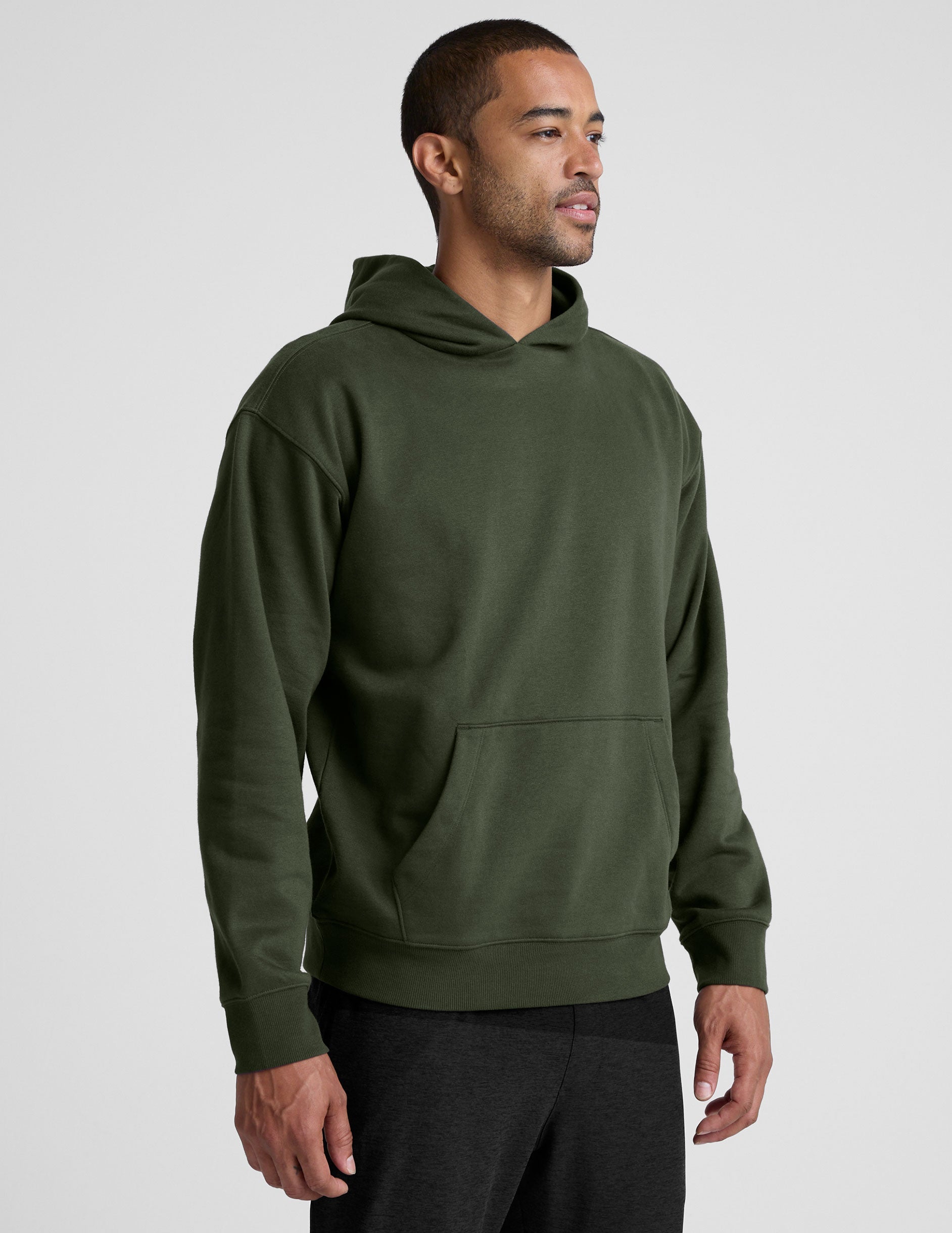 green men's fleece hoodie with a kangaroo pocket.