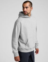 grey men's fleece hoodie with a kangaroo pocket.