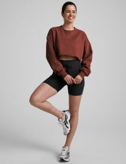 brown cropped crew neck loose fitting sweatshirt.