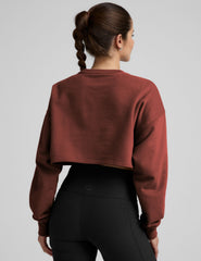 brown cropped crew neck loose fitting sweatshirt.