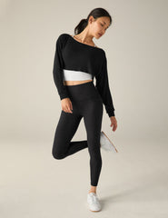 black off the shoulder convertible shrug cropped top.