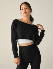 black off the shoulder convertible shrug cropped top.