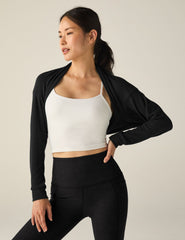 black off the shoulder convertible shrug cropped top.