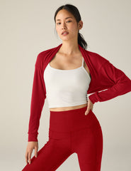 red 2-way convertible shrug top.