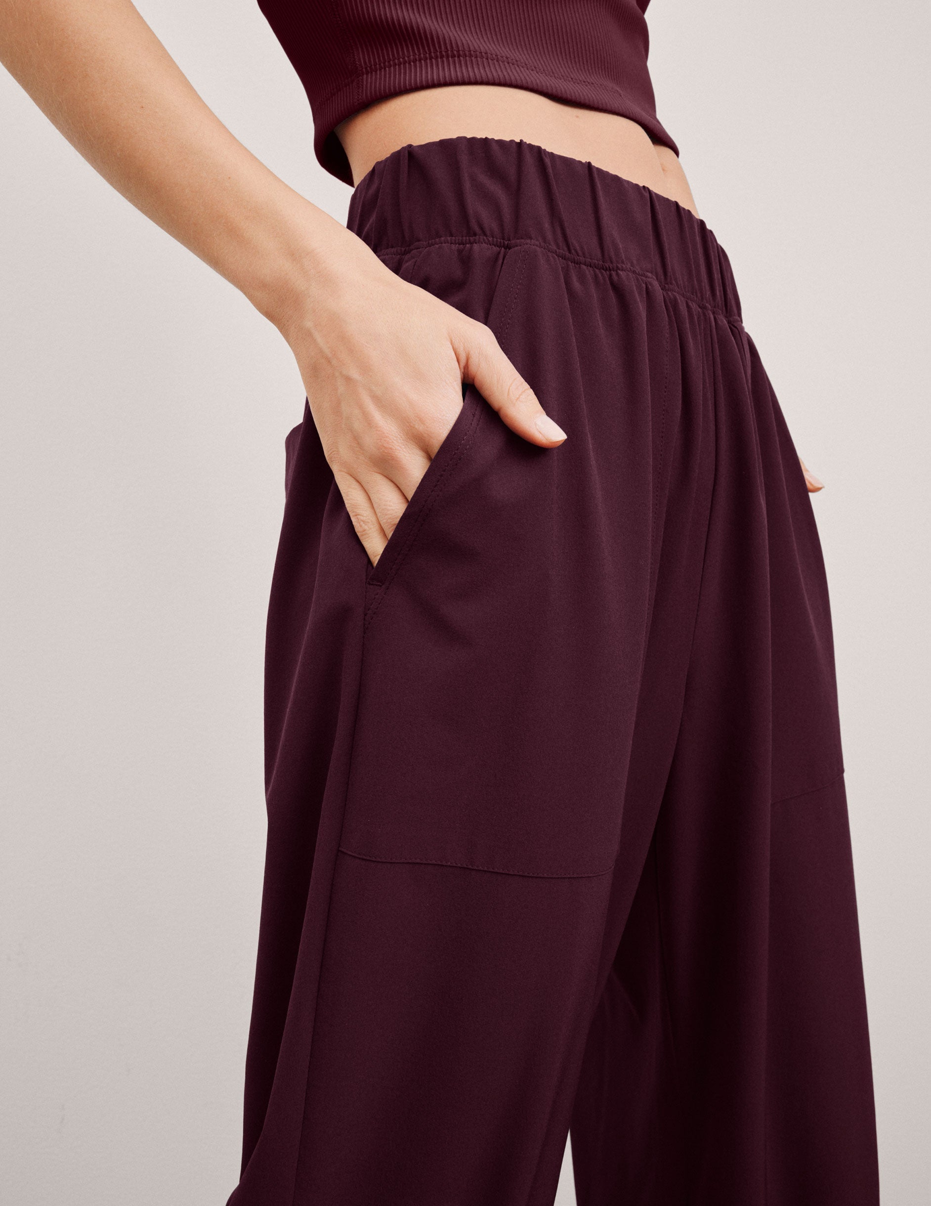 red pants with back and side pockets.