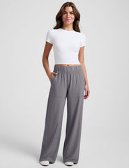 grey wide leg pants with pockets.