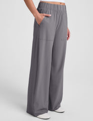 grey wide leg pants with pockets.