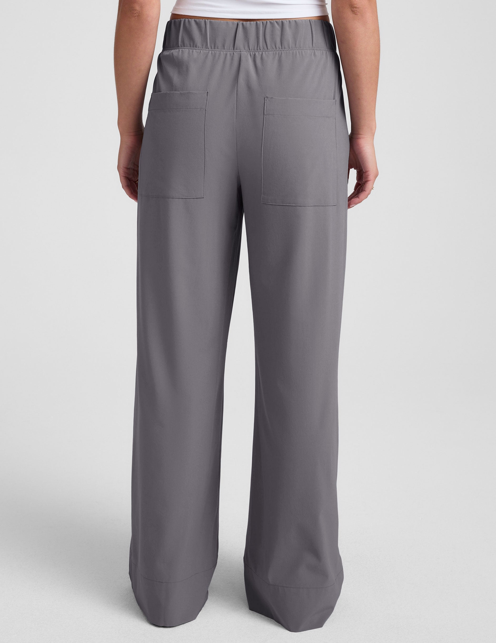 grey wide leg pants with pockets.