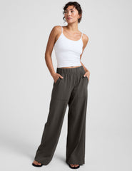 dark gray wide leg pants with pockets.