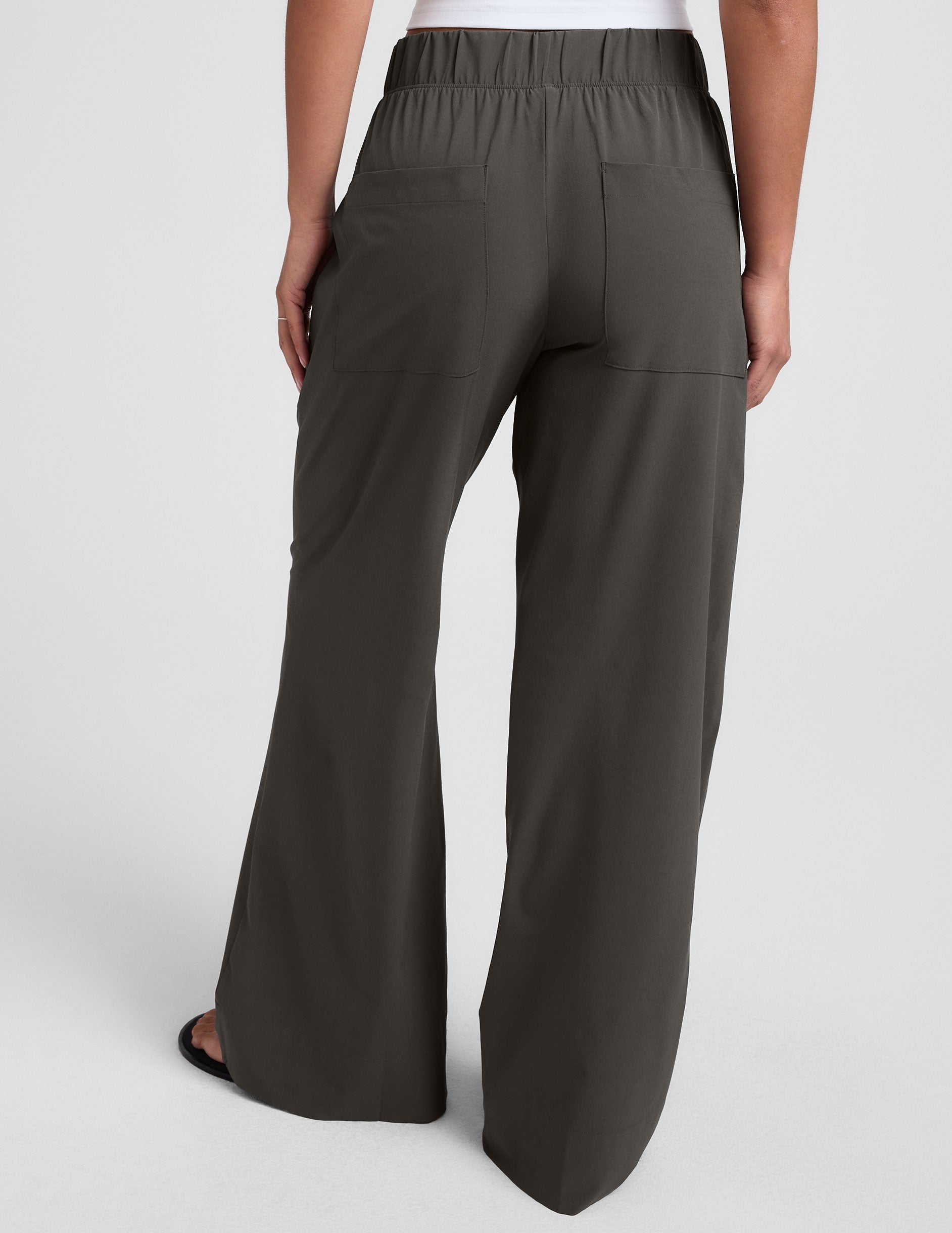 dark gray wide leg pants with pockets.