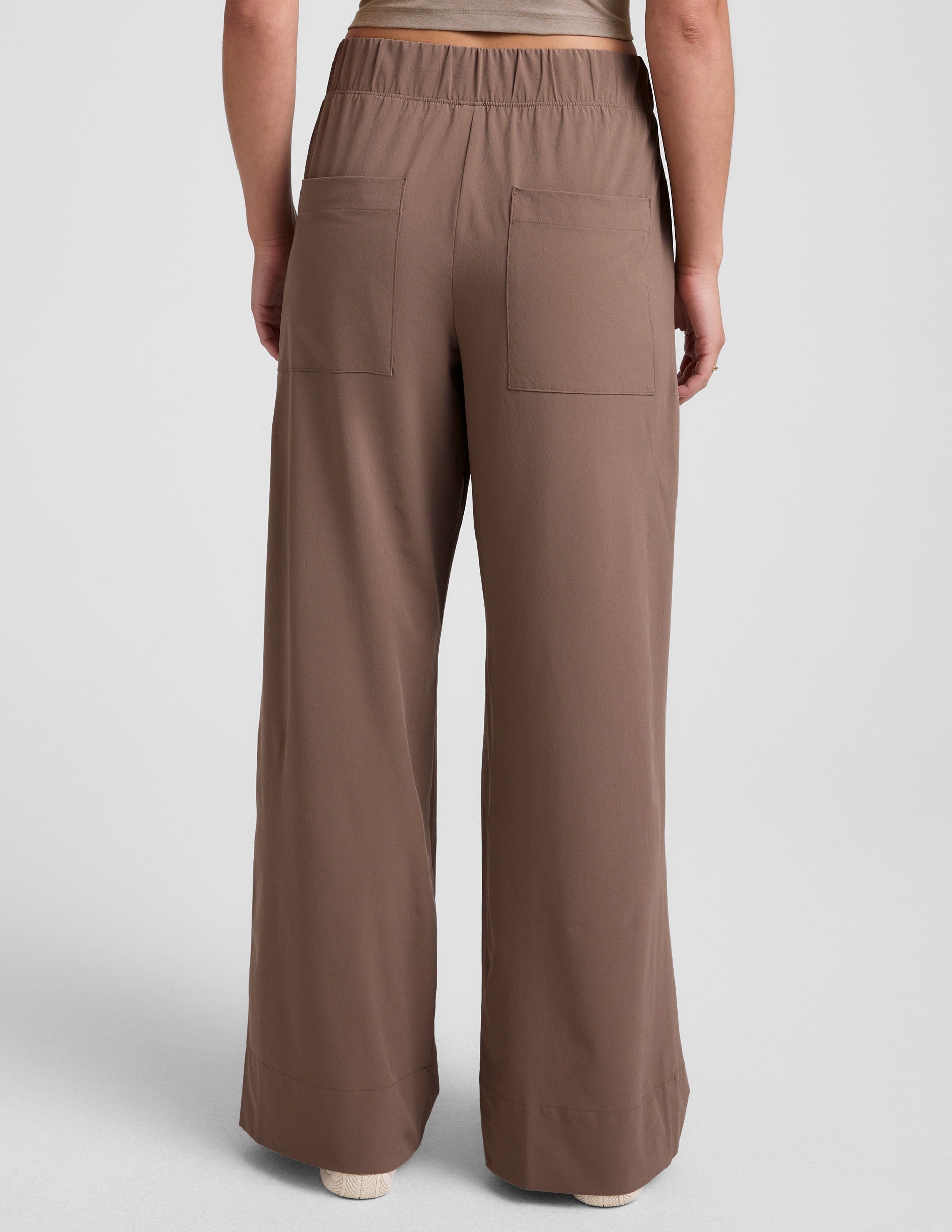 brown wide leg pants with pockets.