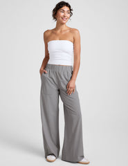 gray wide leg pants with pockets.