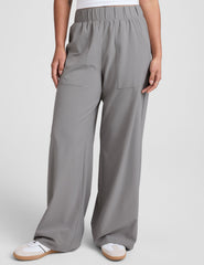 gray wide leg pants with pockets.