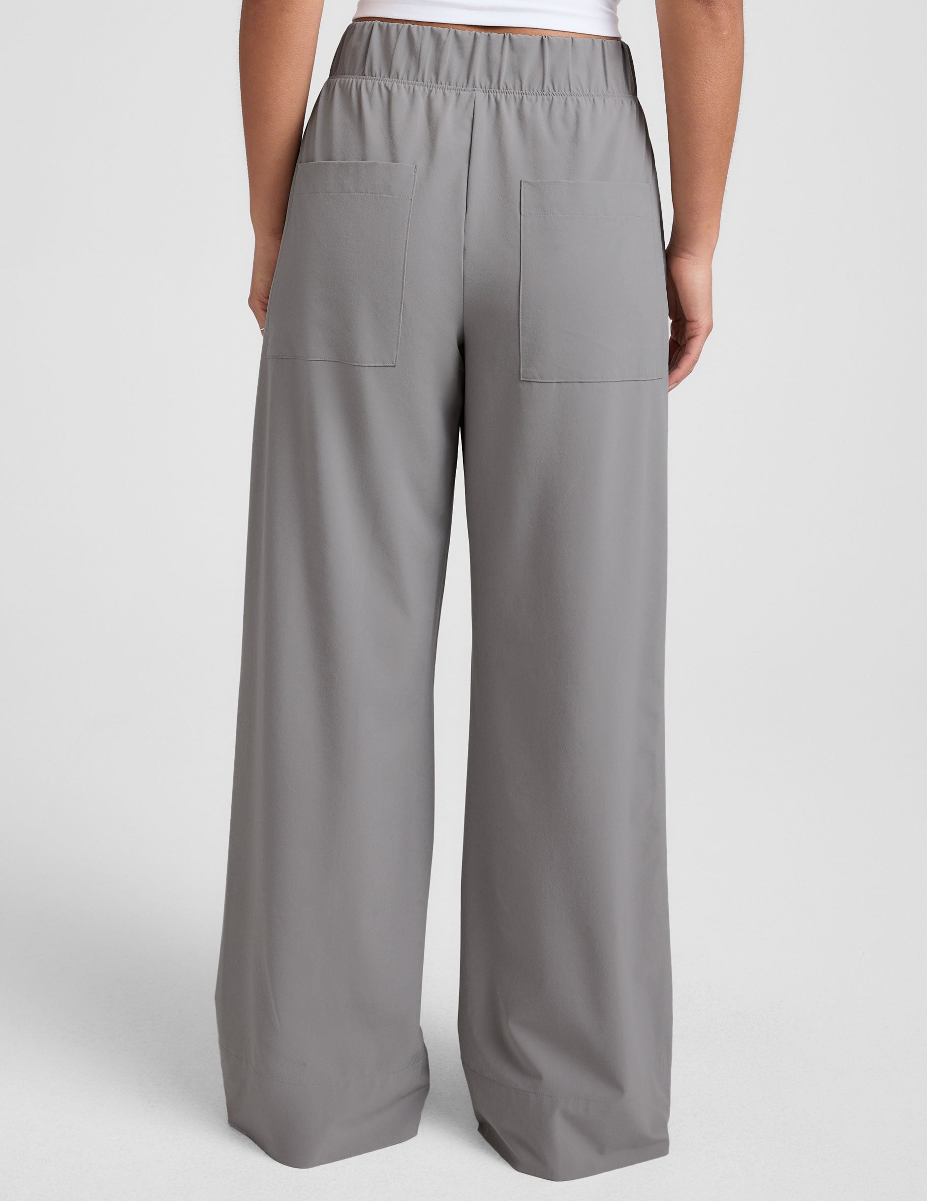 gray wide leg pants with pockets.