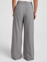 gray wide leg pants with pockets.