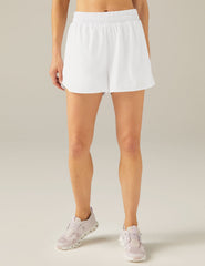 white shorts with seamless short detail inside with pockets