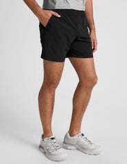 black men's 7" inseam lightweight shorts with pockets. 