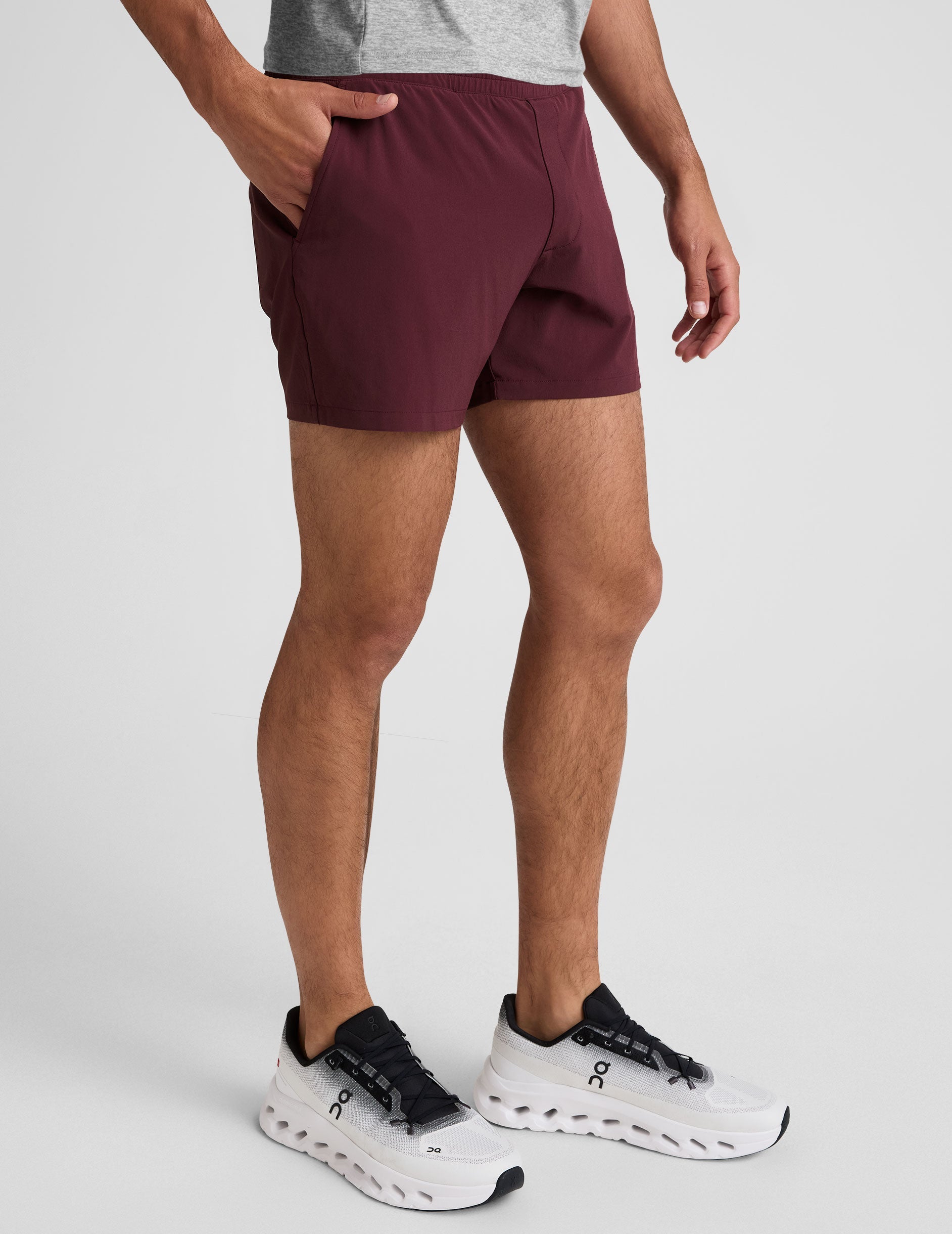 maroon men's 5" shorts on a plain background. 