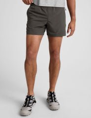 grey men's 5" shorts on a plain background. 