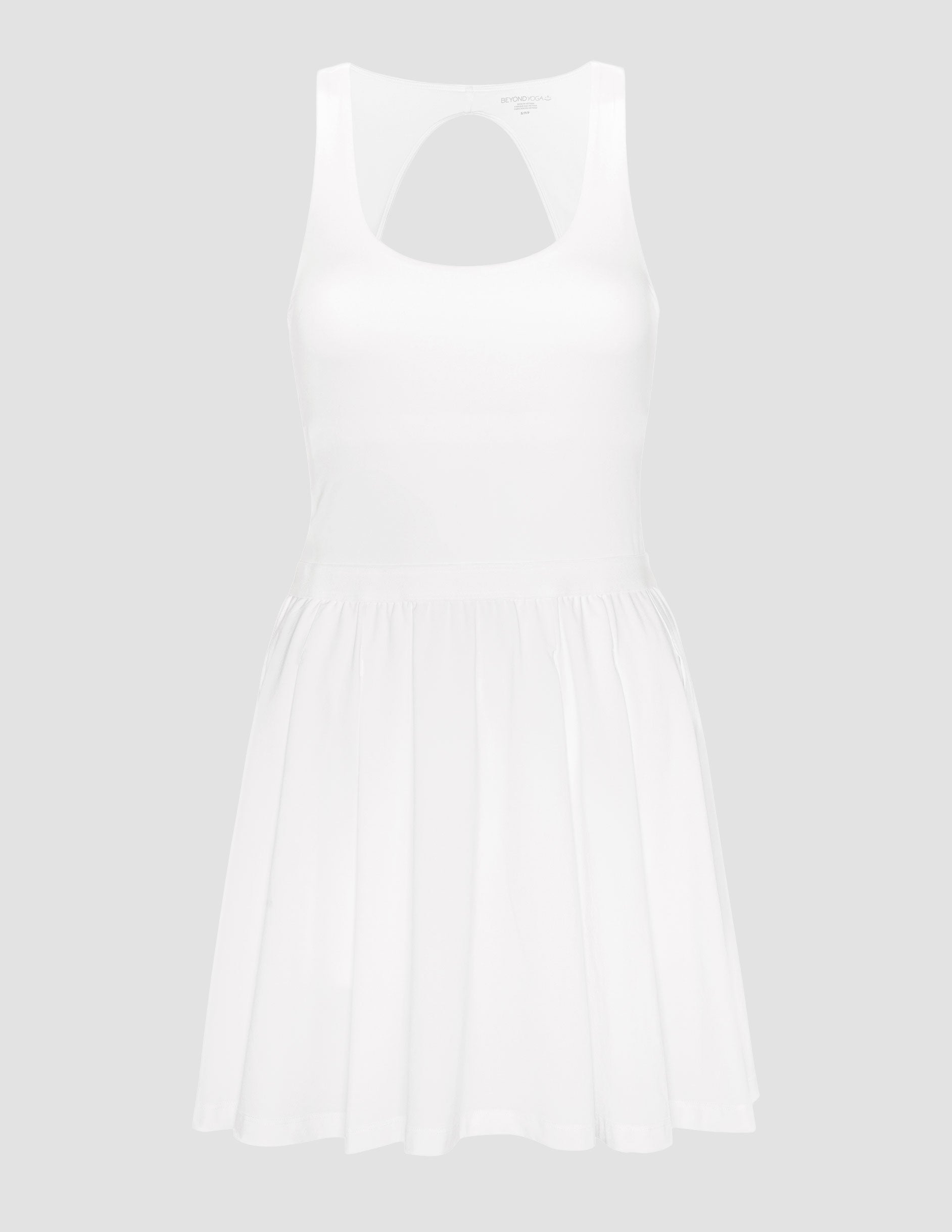 white flare dress with shorts underneath