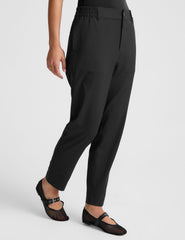 black trouser style pant with a tapered ankle and pockets.