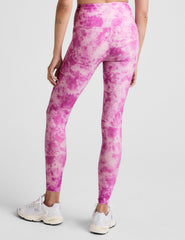 pink and white ice dye print high-waisted midi length leggings.