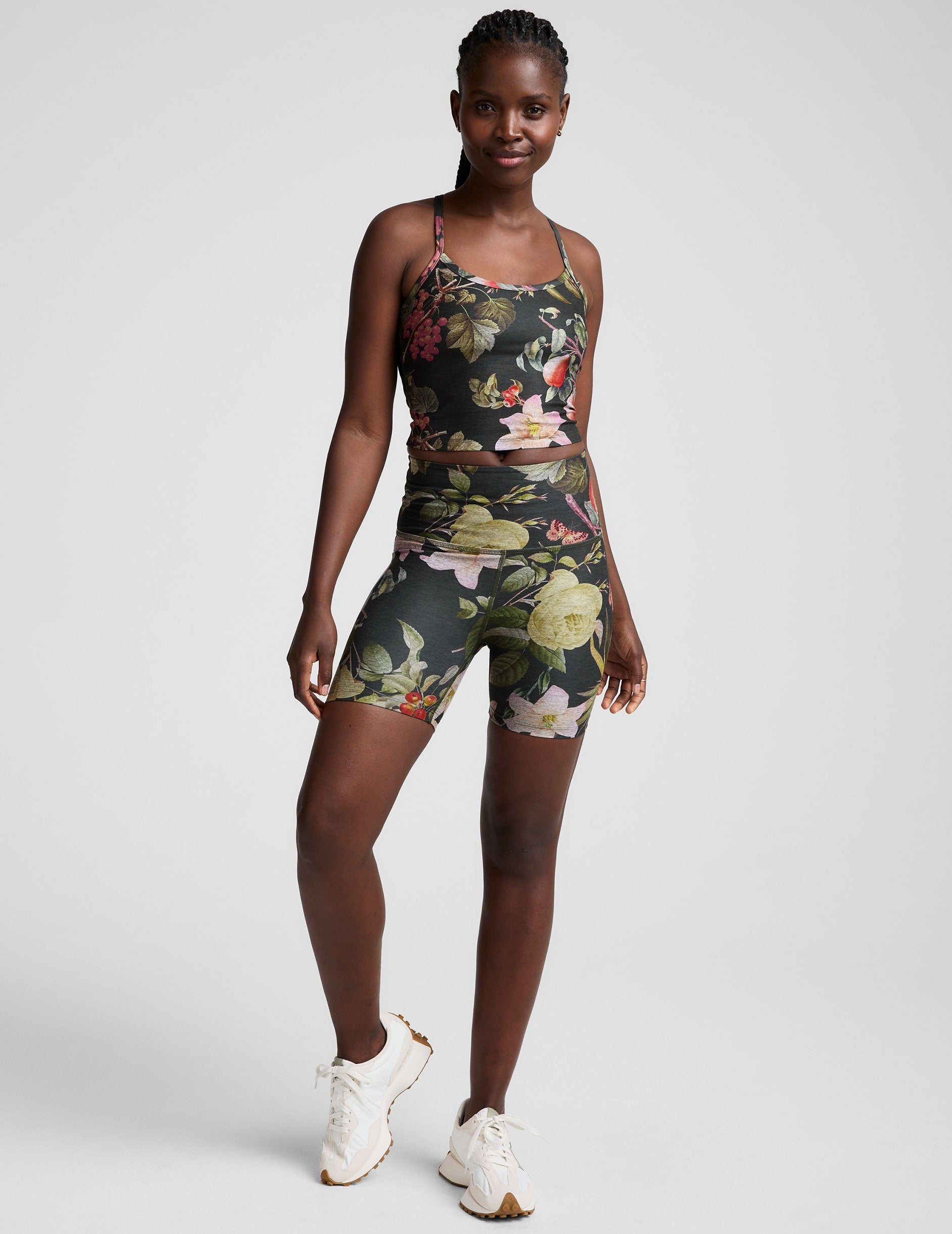 green garden printed slim racerback cropped tank.