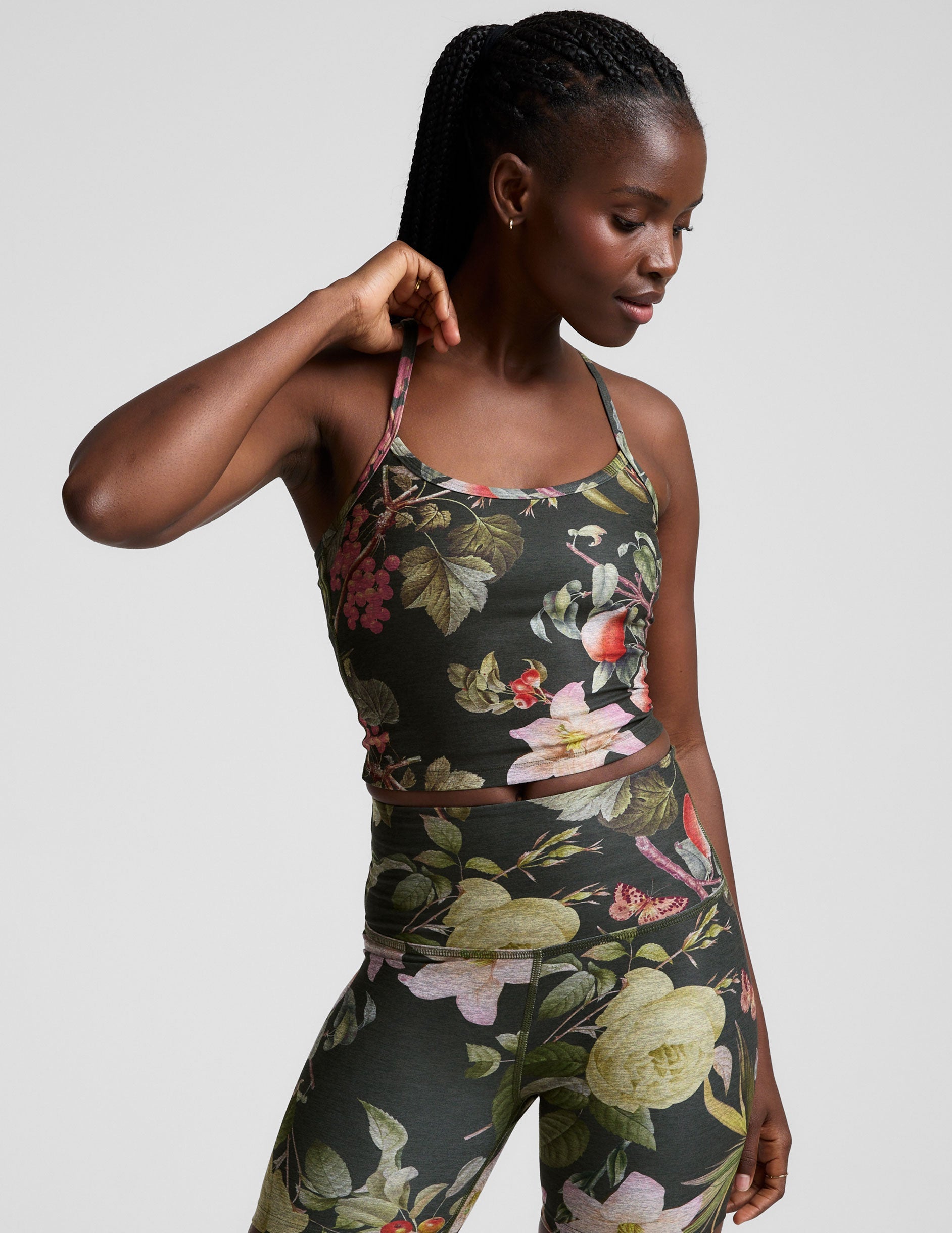 green garden printed slim racerback cropped tank.