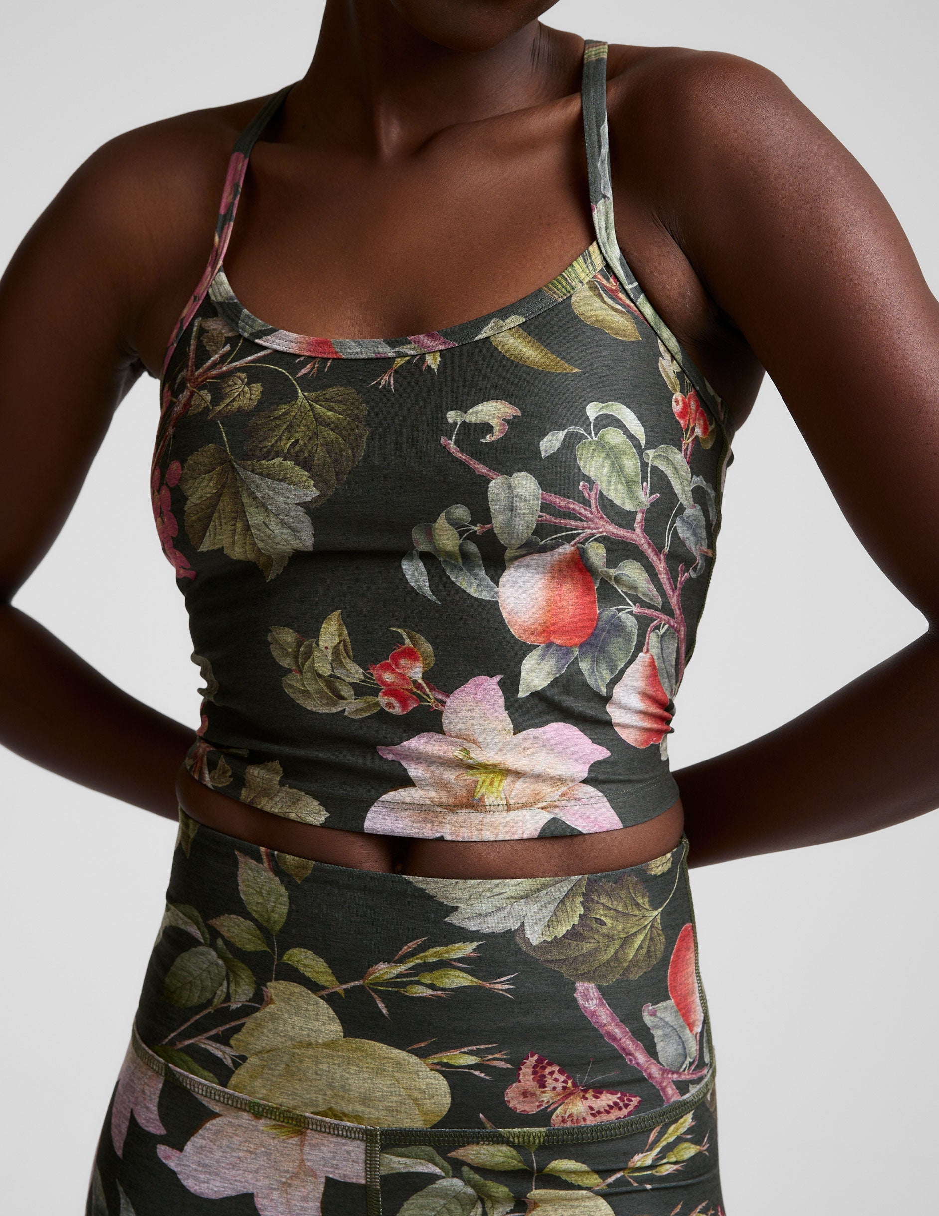 green garden printed slim racerback cropped tank.