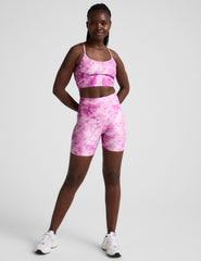 pink and white ice dye print high-waisted biker shorts.