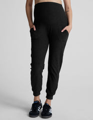 black maternity midi length joggers.