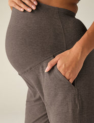 brown maternity midi length joggers.