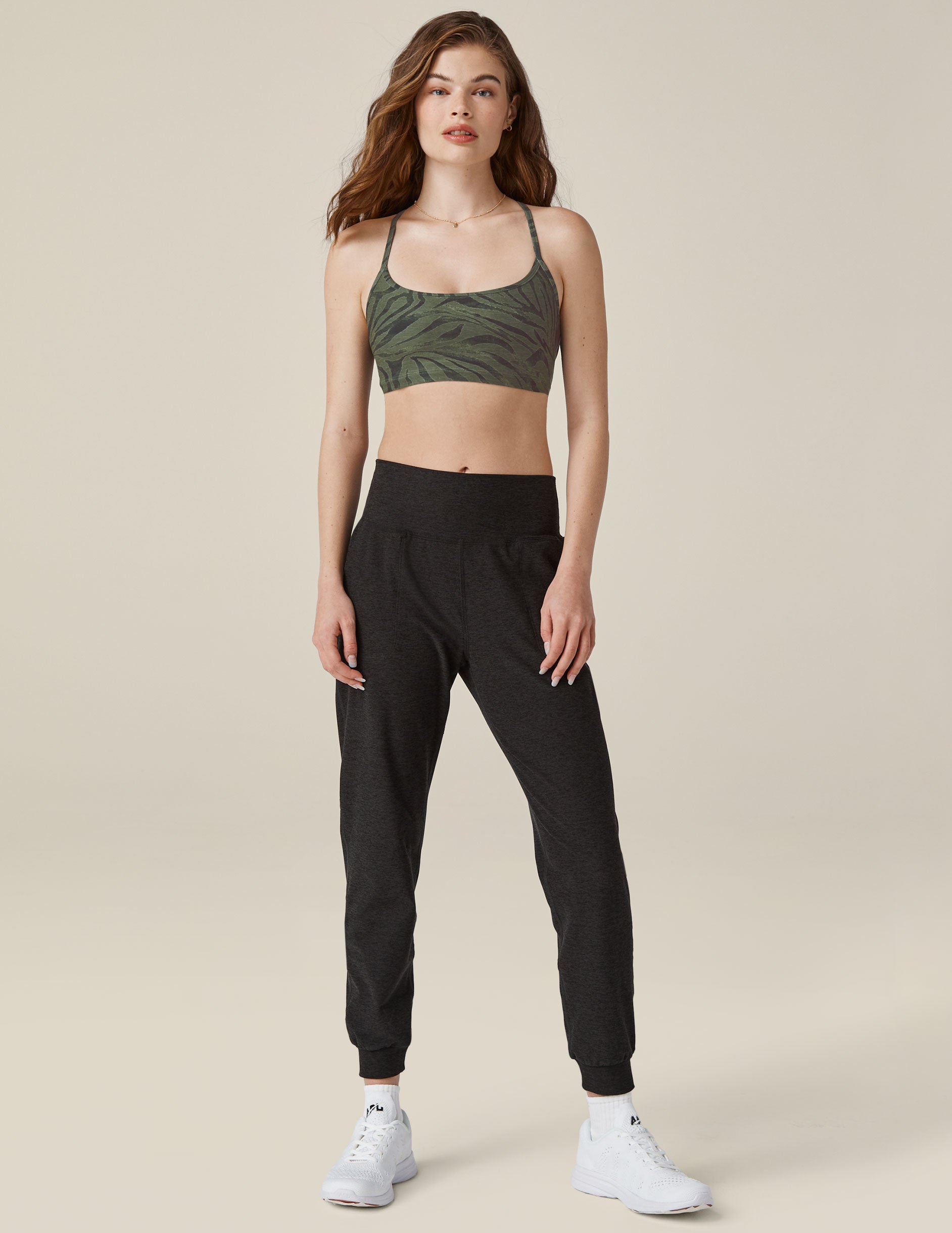 black high-waisted midi joggers