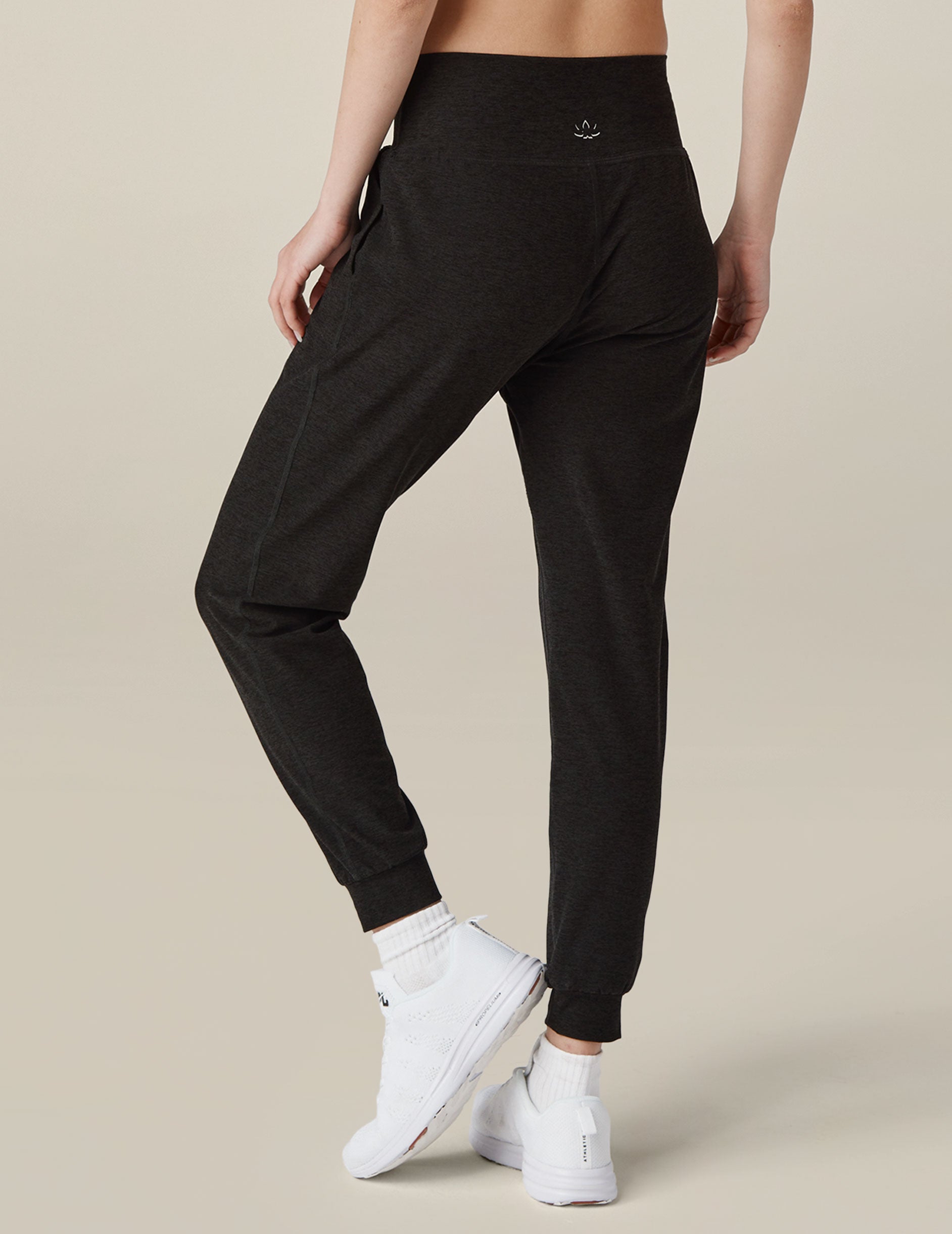 black high-waisted midi joggers