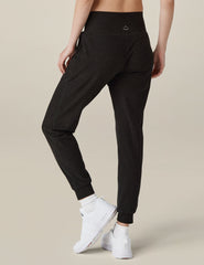 black high-waisted midi joggers