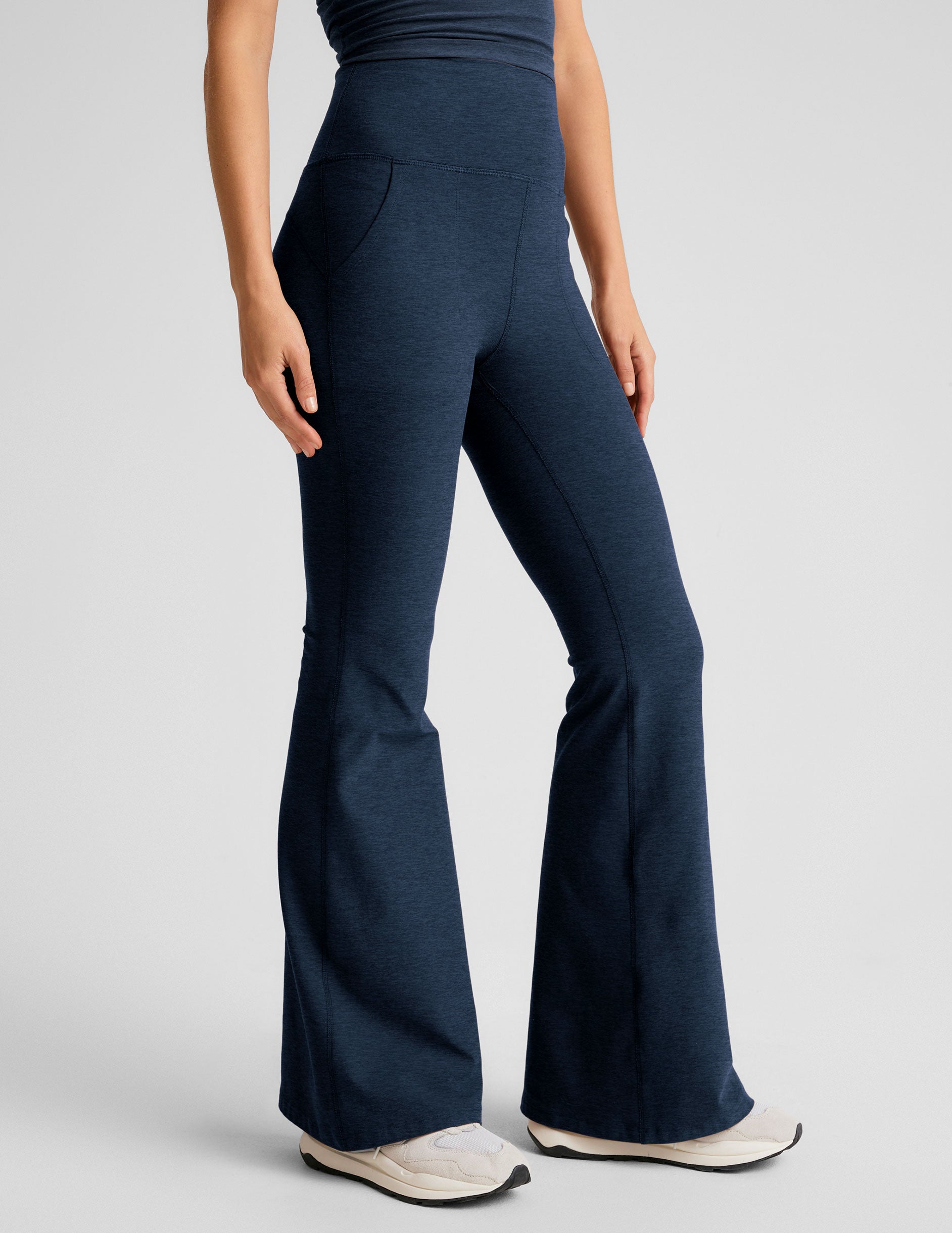 blue flare pant with pockets at sides