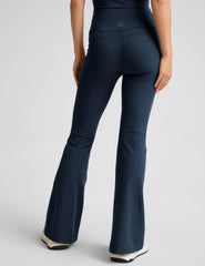 blue flare pant with pockets at sides