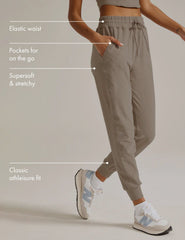 brown midi jogger with drawstring at waist