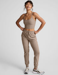 brown midi jogger with drawstring at waist
