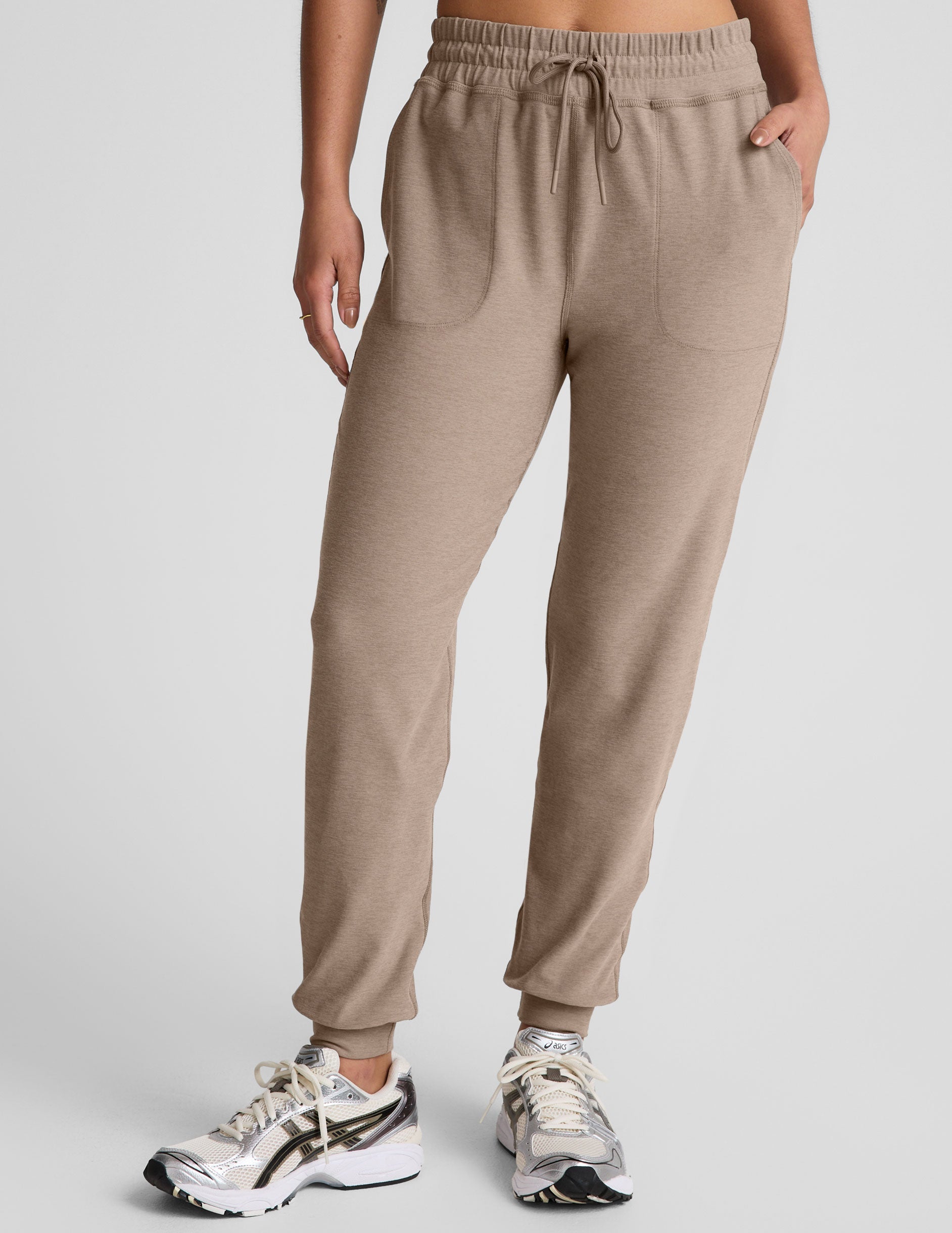 brown midi jogger with drawstring at waist