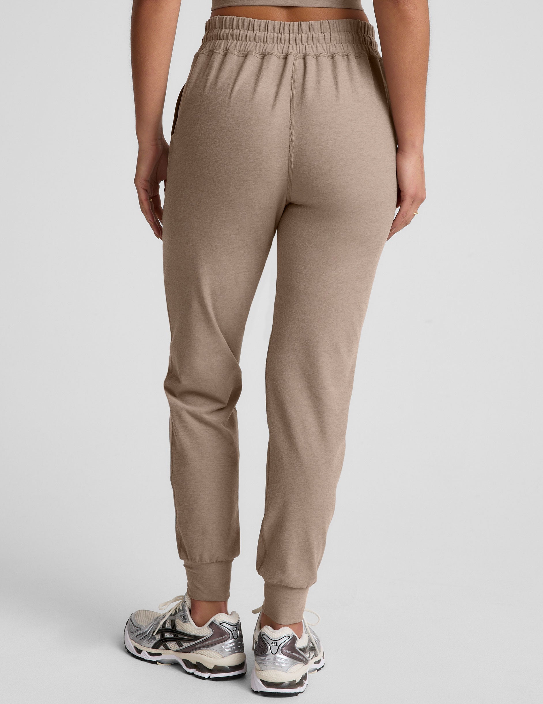 brown midi jogger with drawstring at waist