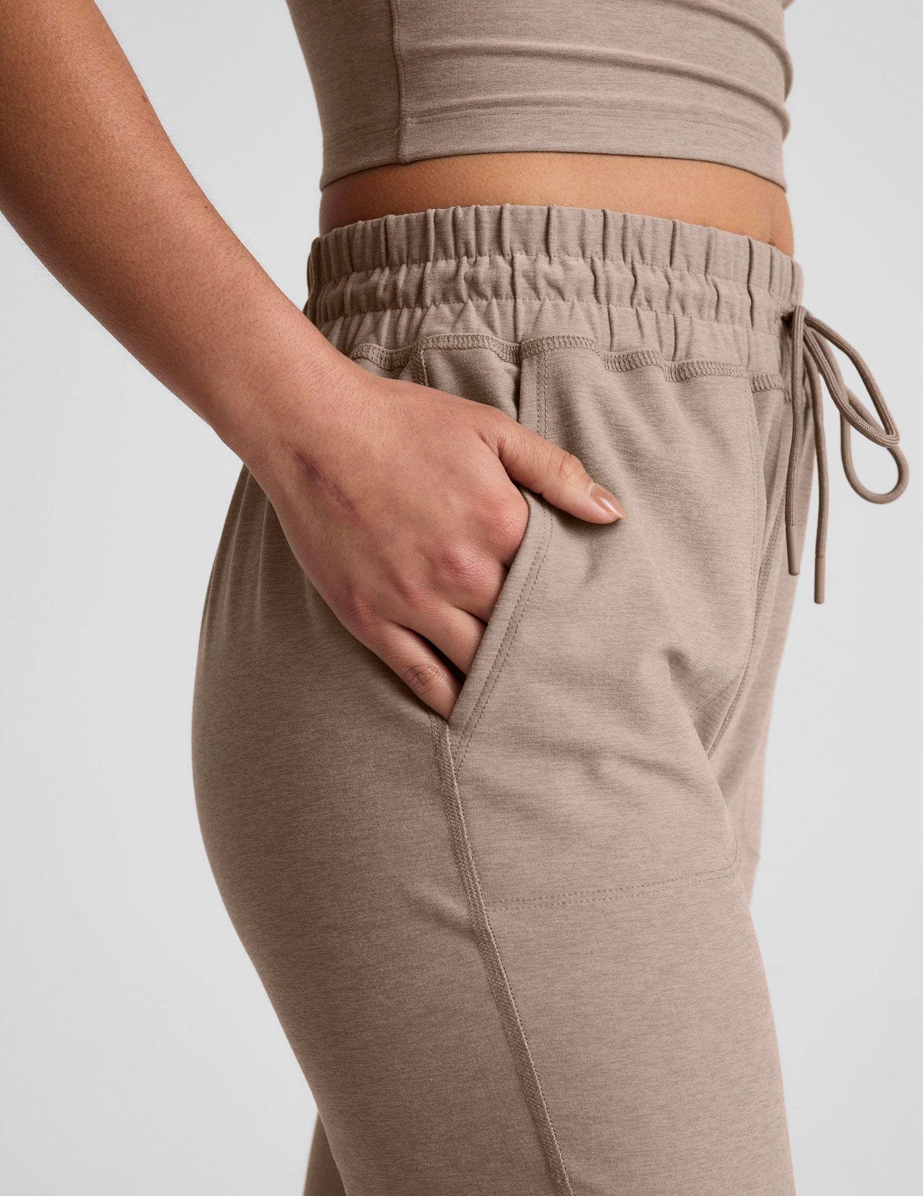 brown midi jogger with drawstring at waist