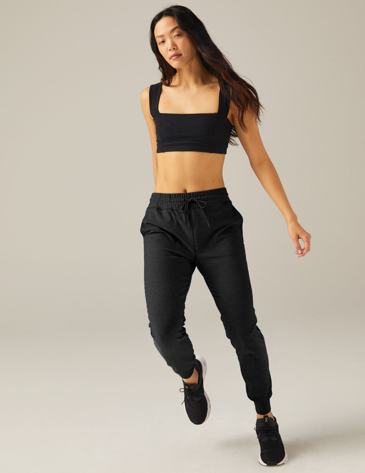 black midi jogger with drawstring at waist