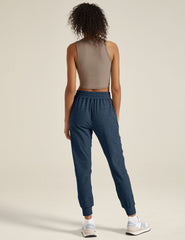 blue midi jogger with drawstring at waist