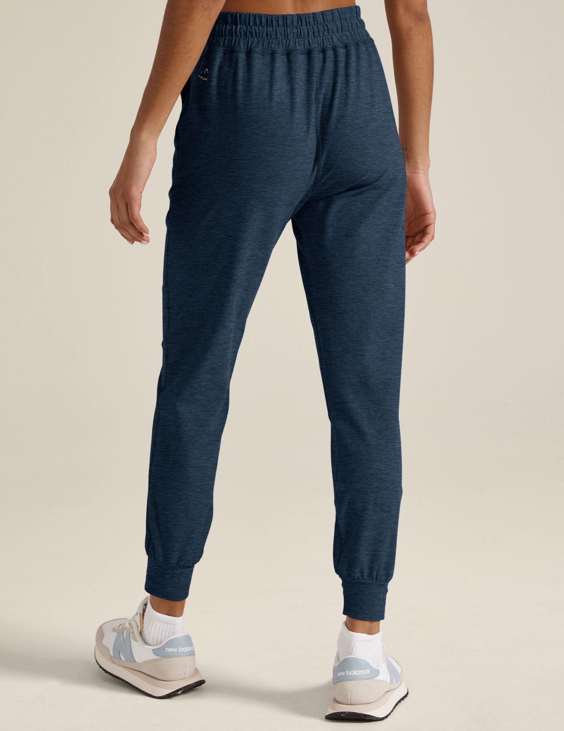 blue midi jogger with drawstring at waist