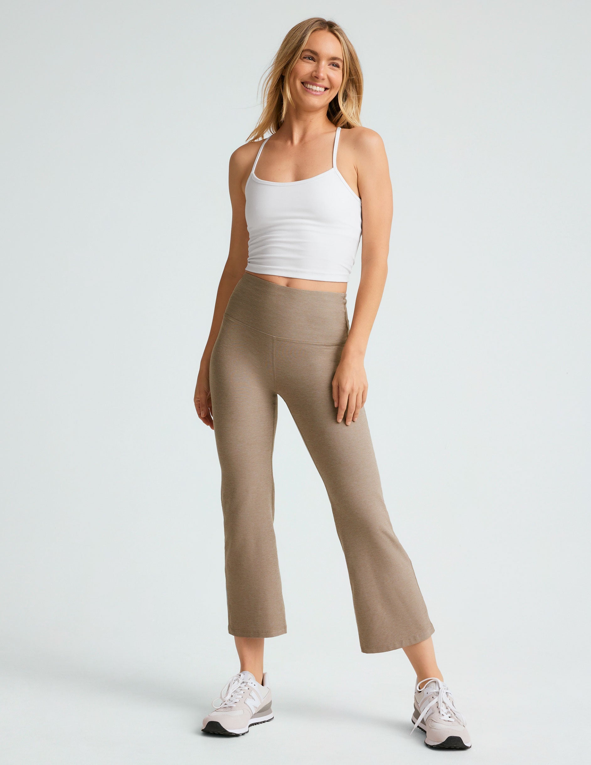 brown crop wide leg midi pant